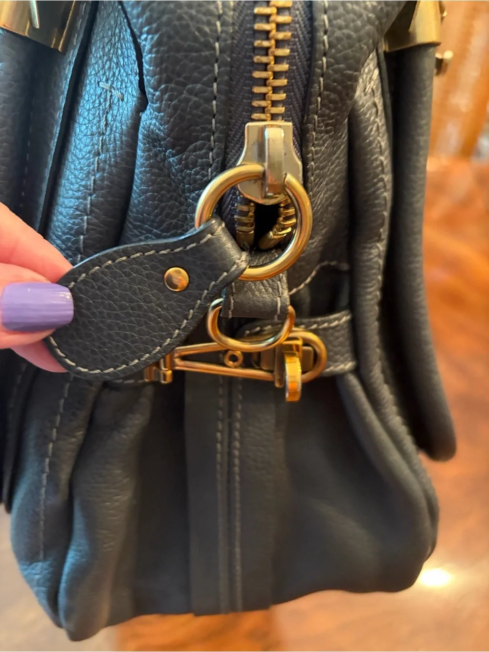 Chloe Paraty Bag in Dark Gray Leather with Gold Hardware and Charm EUC!